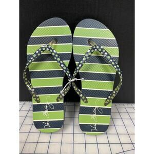 VERA‎ BRADLEY FLIP FLOPS BLUE/GREEN STRIPES AND DOTS SZ 7-8 NWOT